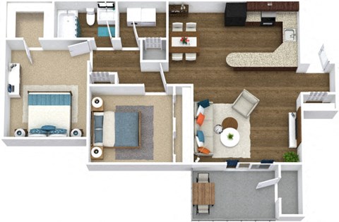 a floor plan of a two bedroom apartment with two bathrooms and a balcony  at Avenues of Kennesaw East & West, Kennesaw, GA